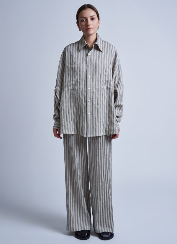 OVERSIZED IO SHIRT IN BEIGE MIX WIDE RIPPLE STRIPE - Image 2