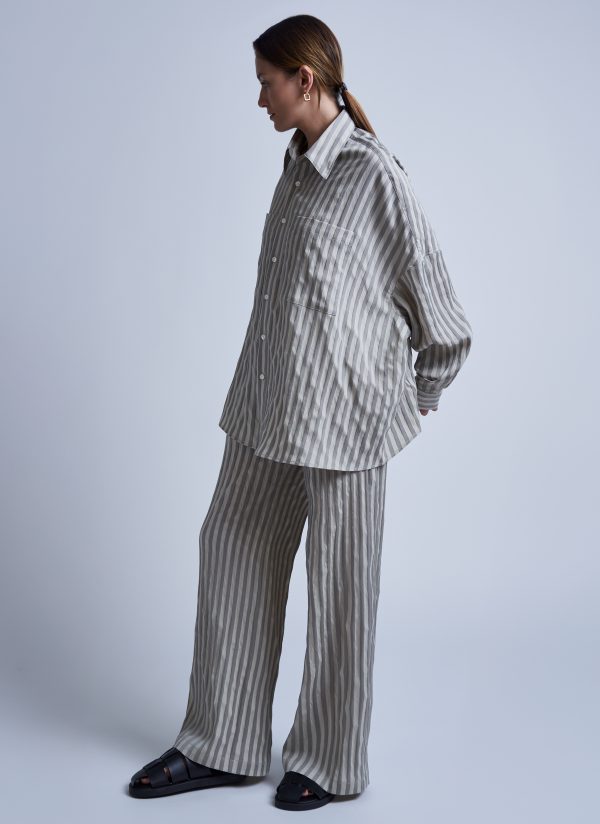 OVERSIZED IO SHIRT IN BEIGE MIX WIDE RIPPLE STRIPE - Image 4