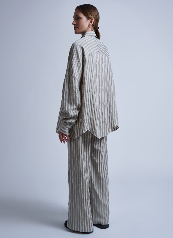 OVERSIZED IO SHIRT IN BEIGE MIX WIDE RIPPLE STRIPE - Image 6