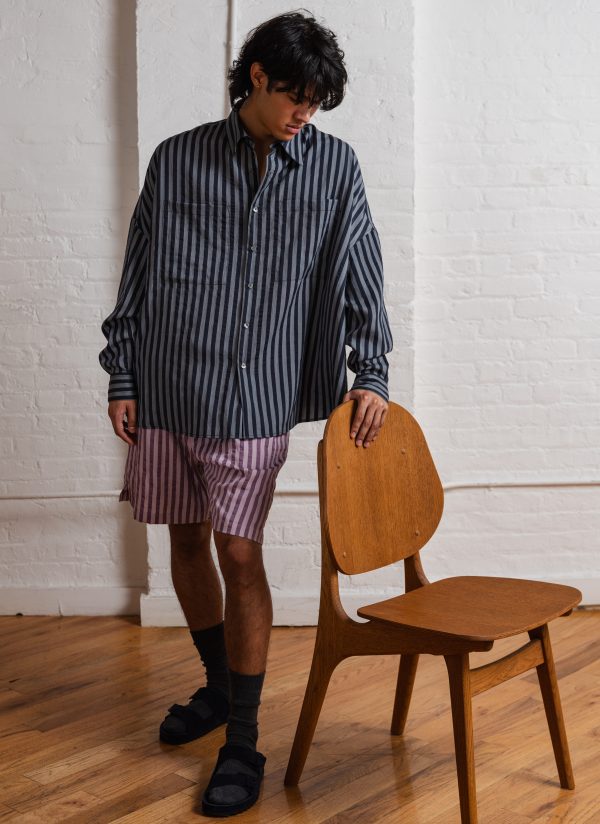 OVERSIZED IO SHIRT IN BLUE MIX WIDE RIPPLE STRIPE