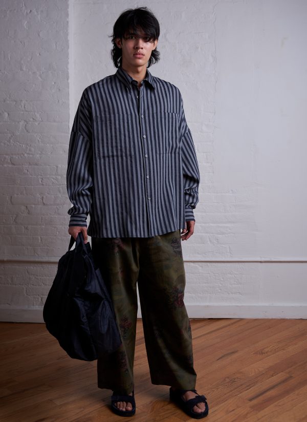 OVERSIZED IO SHIRT IN BLUE MIX WIDE RIPPLE STRIPE - Image 2
