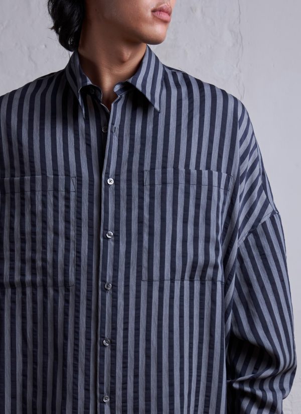 OVERSIZED IO SHIRT IN BLUE MIX WIDE RIPPLE STRIPE - Image 3