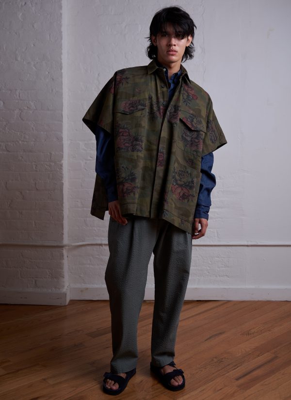 4 POCKET SHIRT PONCHO IN ARMY GREEN GARDEN CAMO