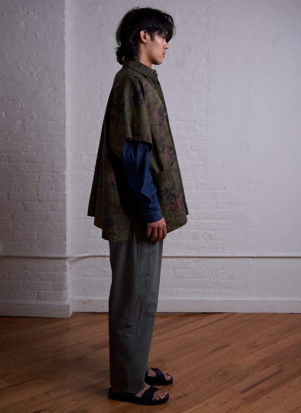4 POCKET SHIRT PONCHO IN ARMY GREEN GARDEN CAMO - Image 2