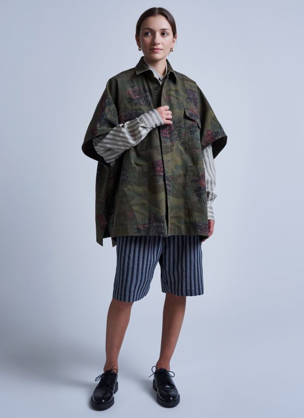 4 POCKET SHIRT PONCHO IN ARMY GREEN GARDEN CAMO