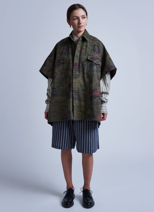 4 POCKET SHIRT PONCHO IN ARMY GREEN GARDEN CAMO - Image 5