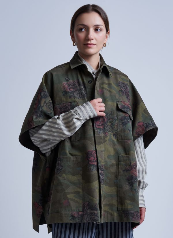 4 POCKET SHIRT PONCHO IN ARMY GREEN GARDEN CAMO - Image 4