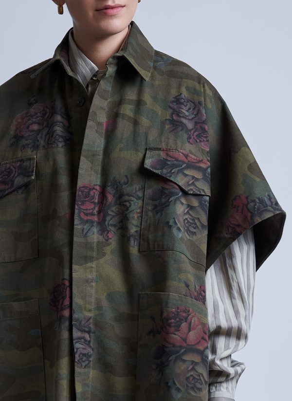 4 POCKET SHIRT PONCHO IN ARMY GREEN GARDEN CAMO - Image 2