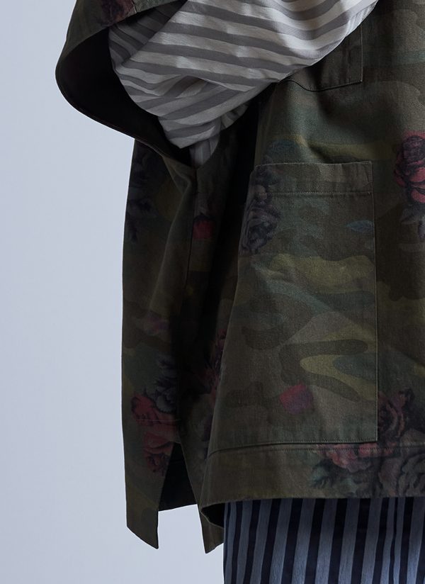 4 POCKET SHIRT PONCHO IN ARMY GREEN GARDEN CAMO - Image 3