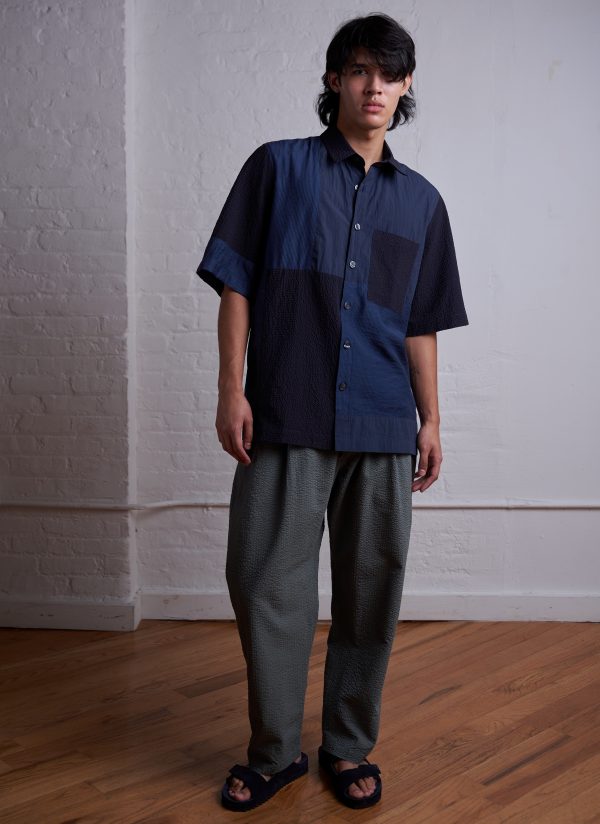 S/S PANEL BOX SHIRT IN MIDNIGHT BLUE PATCHWORK
