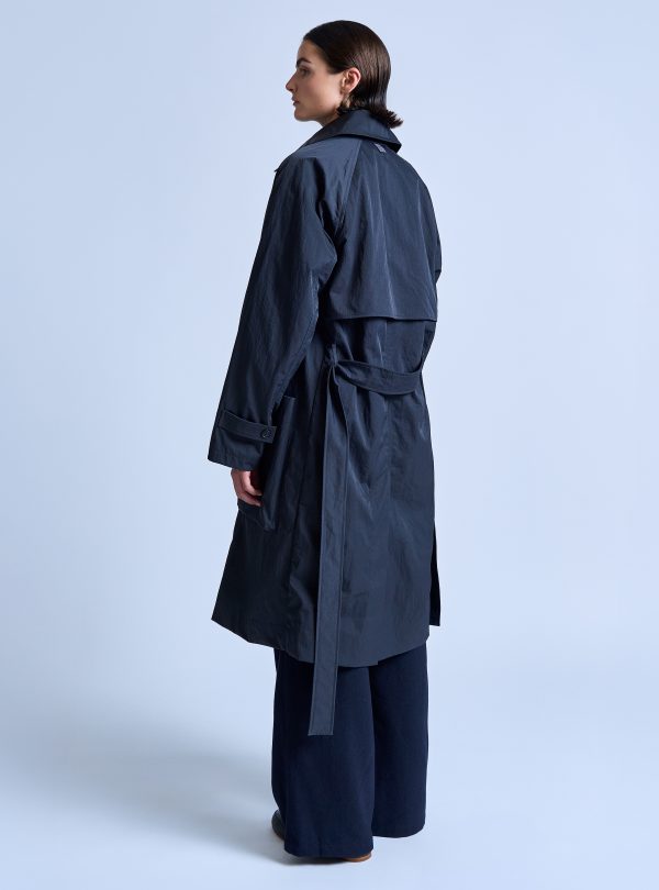 PEAKED LAPEL TRENCH COAT IN CHARCOAL NYLON TWILL - Image 10