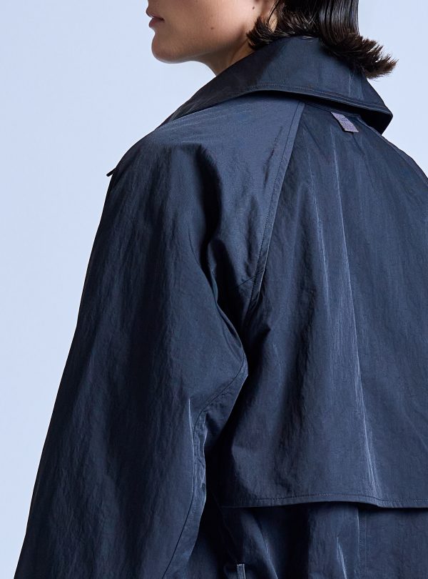 PEAKED LAPEL TRENCH COAT IN CHARCOAL NYLON TWILL - Image 11
