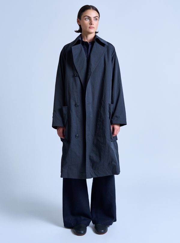 PEAKED LAPEL TRENCH COAT IN CHARCOAL NYLON TWILL - Image 13