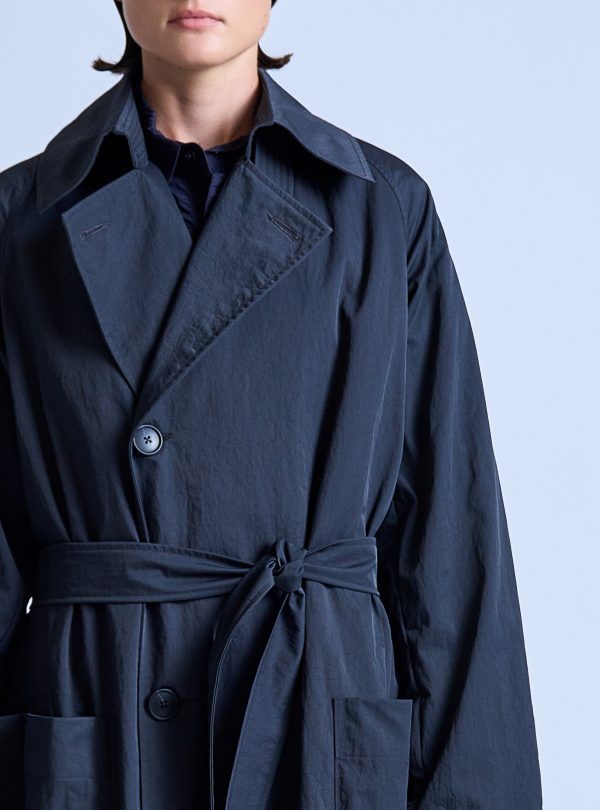 PEAKED LAPEL TRENCH COAT IN CHARCOAL NYLON TWILL - Image 2