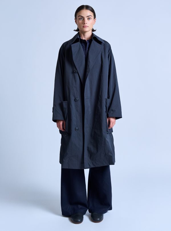 PEAKED LAPEL TRENCH COAT IN CHARCOAL NYLON TWILL - Image 3