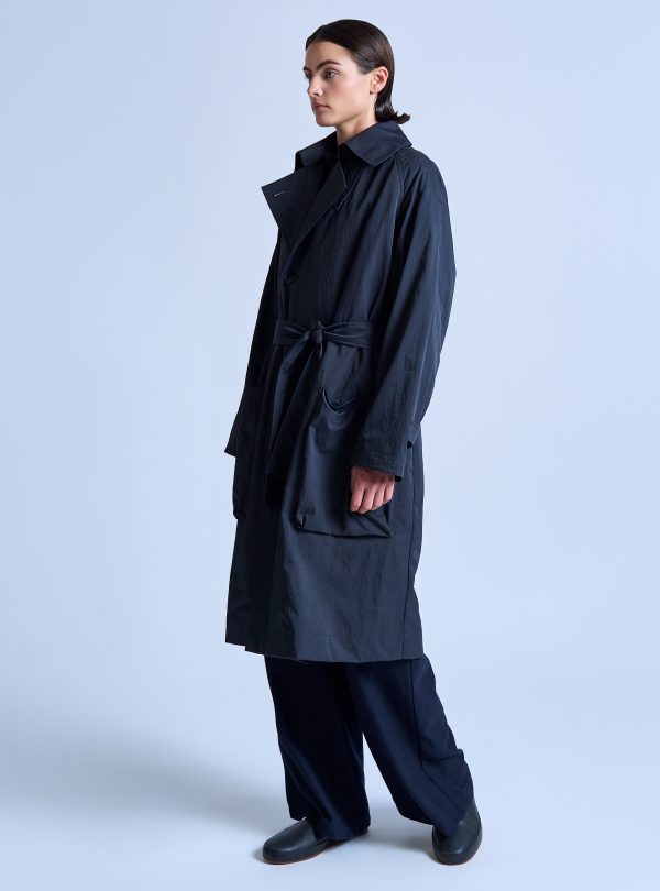 PEAKED LAPEL TRENCH COAT IN CHARCOAL NYLON TWILL - Image 9