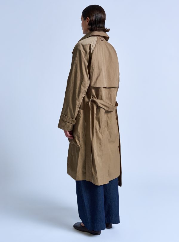 PEAKED LAPEL TRENCH COAT IN DARK KHAKI NYLON TWILL - Image 8
