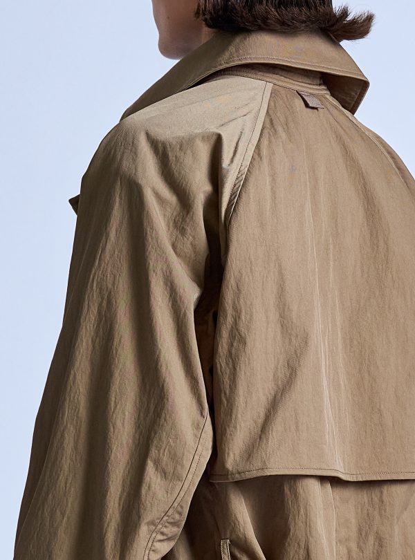 PEAKED LAPEL TRENCH COAT IN DARK KHAKI NYLON TWILL - Image 9